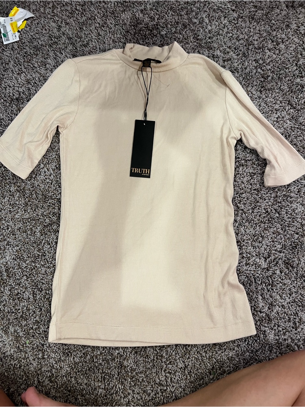 Truth Cream Ribbed Mock-Neck Short Sleeve Top